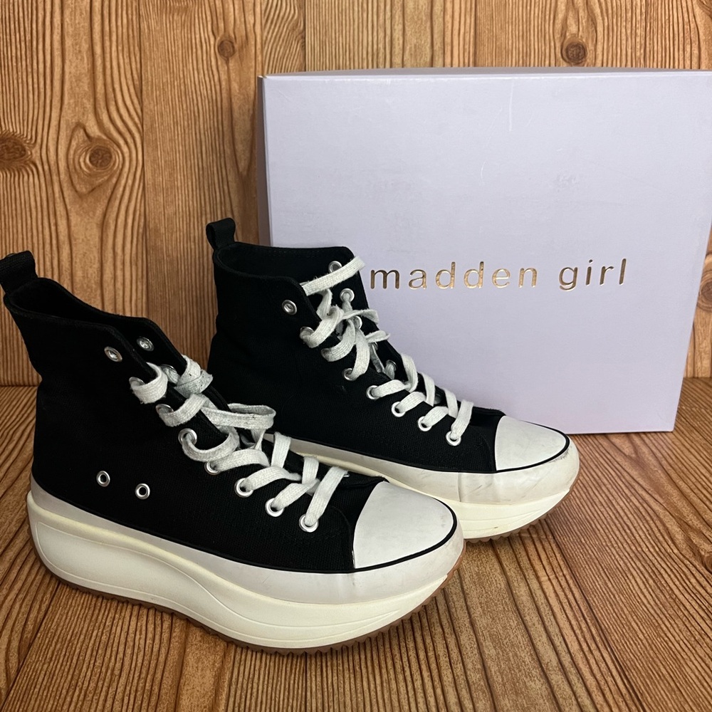 Madden Girl Black and White Platform Sneakers